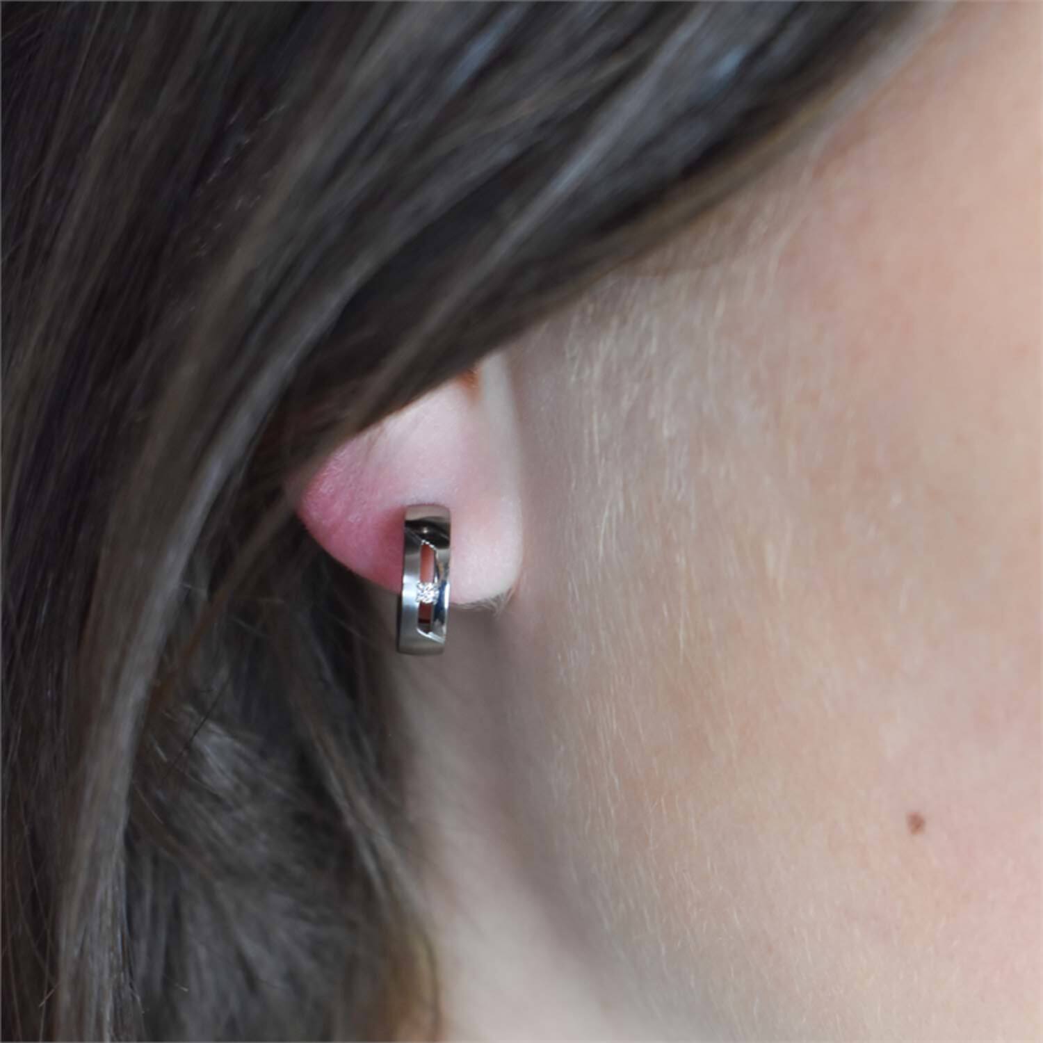  Earrings - Titanium - Diamond - 0.015ct - 1,5cm - 14mm