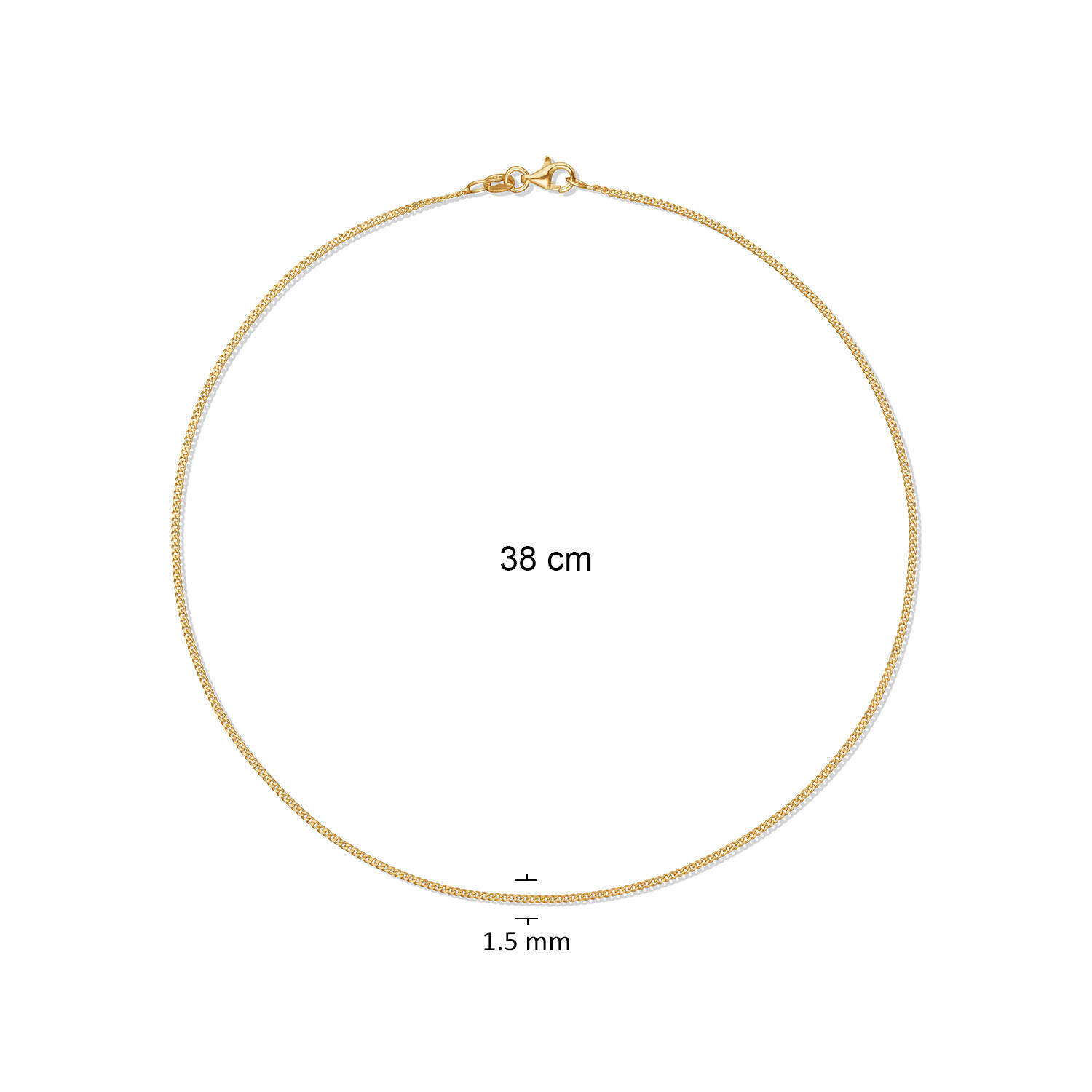  Schakelketting - Gourmet - 1.5mm - 38cm - Zilver verguld