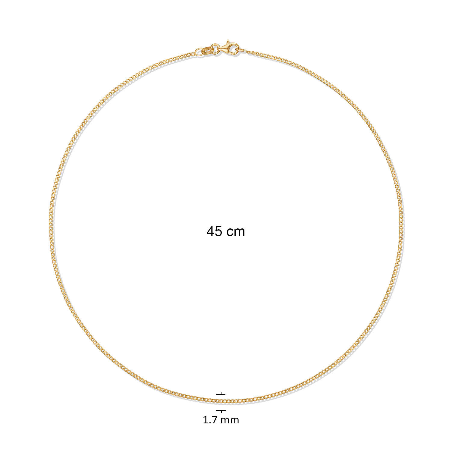  Collier à maillons - Gourmette - 1.7mm - 45cm - Argent doré