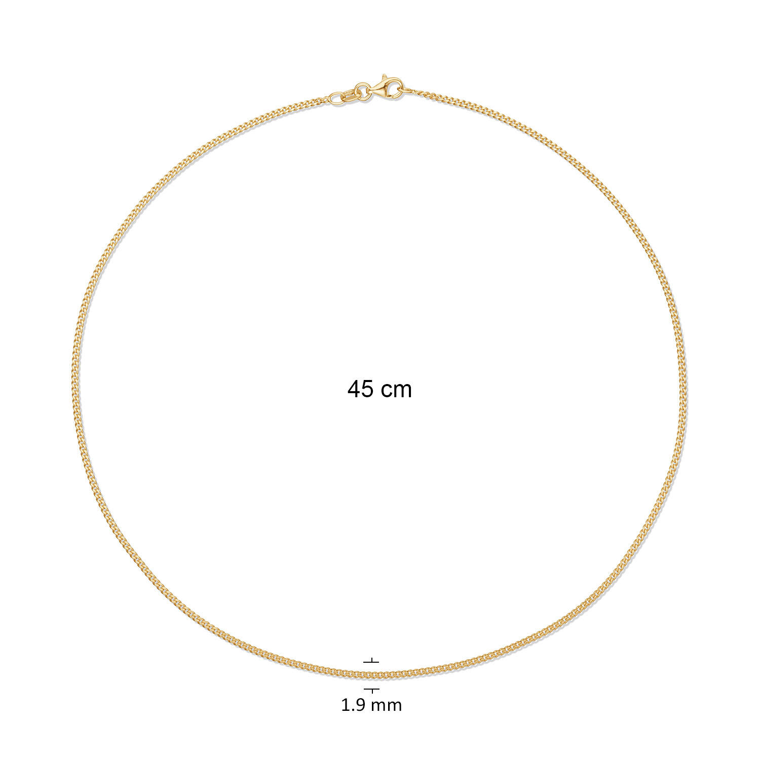  Link necklace - Gourmet - 1.9mm - 45cm - Goldplated