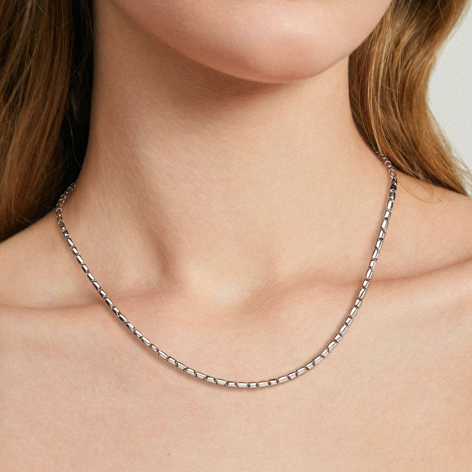  Schakelcollier - Plaatjes, Spijltjes, Staafjes - Zilver - 45cm