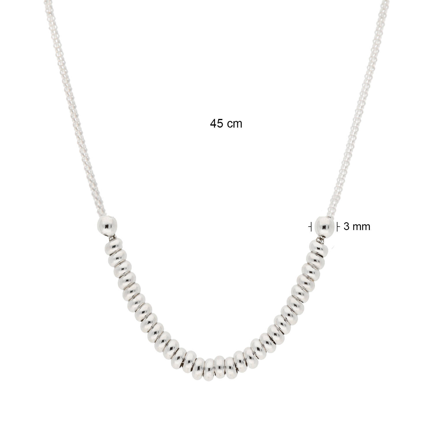  Kette - Bolletjes, Schijfjes - Popcorn - Silber - 45cm