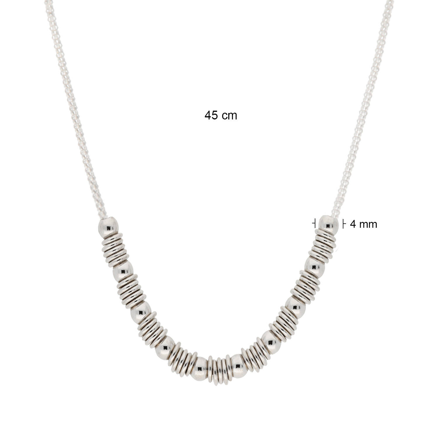  Necklace - Bolletjes, Schijfjes - Popcorn - Silver - 45cm