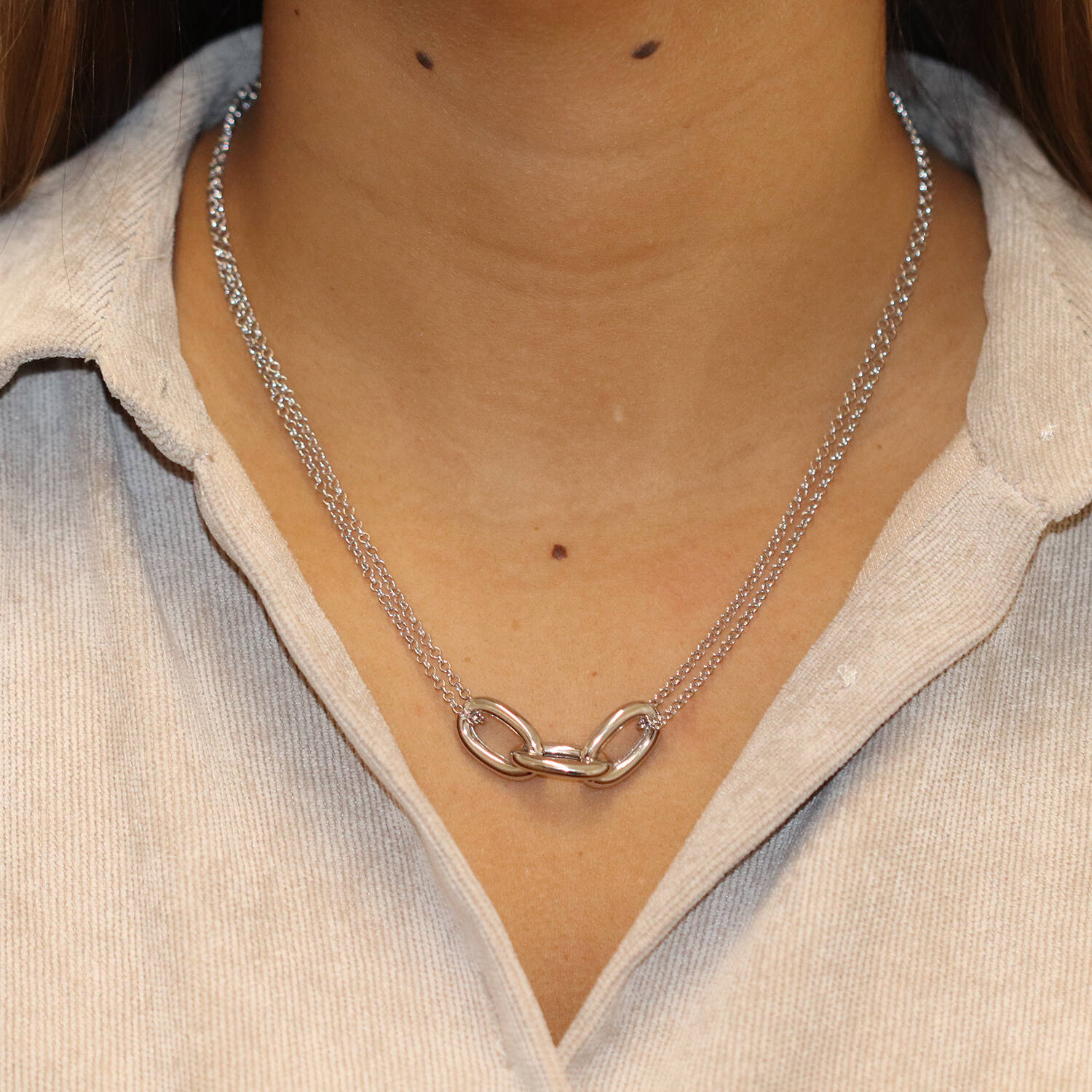  Collier - Trombone - Argent - 45cm