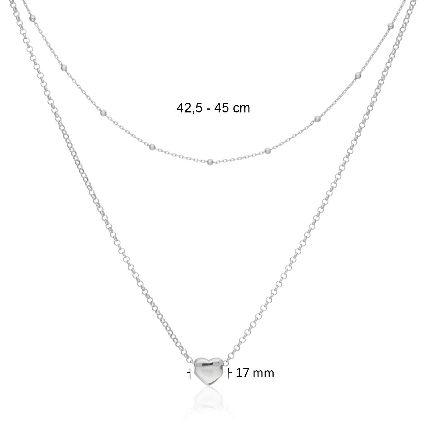 Collier - hart - Zilver - 45cm