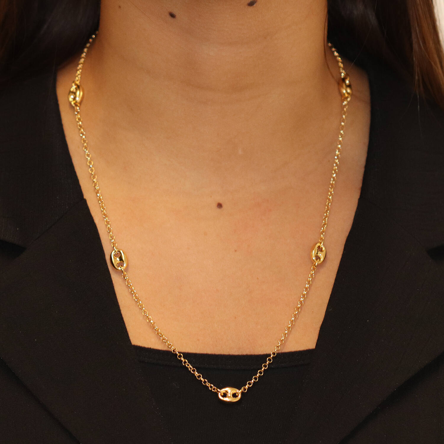  Schakelcollier - Anker - Zilver verguld - 60cm