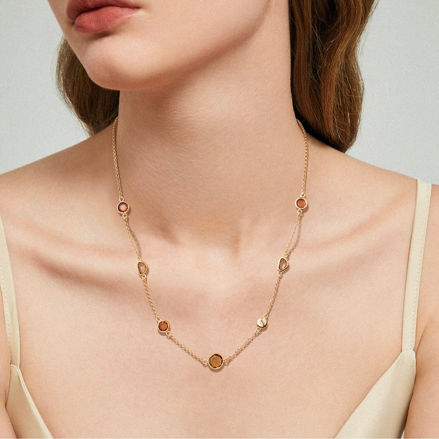  Necklaces with pendant - Jasseron - Goldplated - 55cm Colors from Nature - 