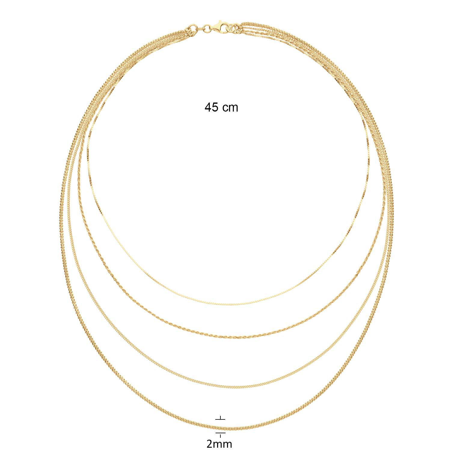  Necklaces with stone - Rope - Goldplated - 45cm