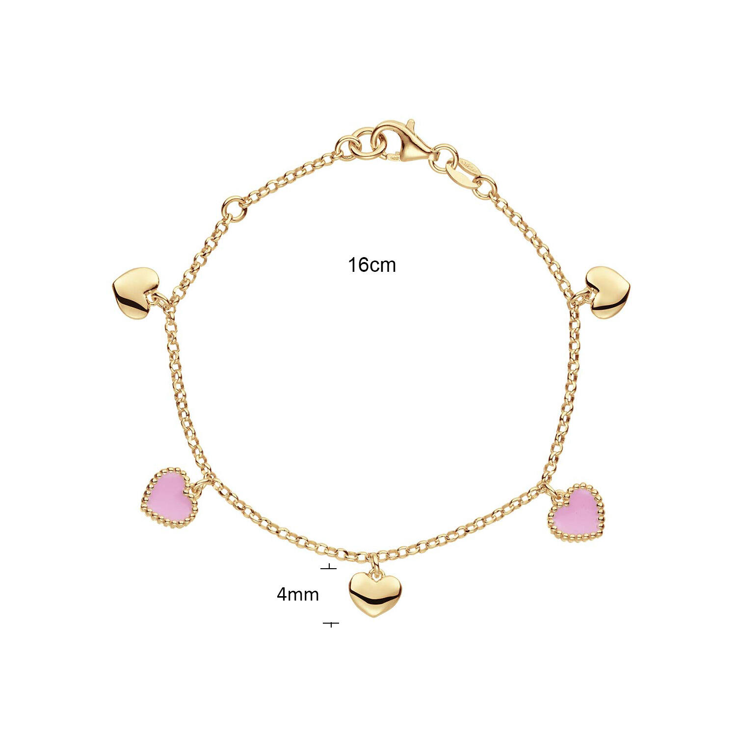  Bracelets à maillons - Jasseron - Cœur - 4mm - 16cm