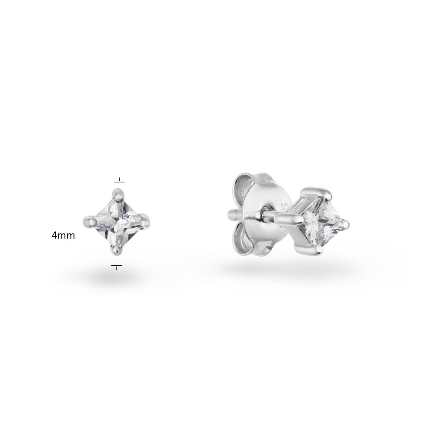  Ear studs - Square Zirconia - - Ø 4mm