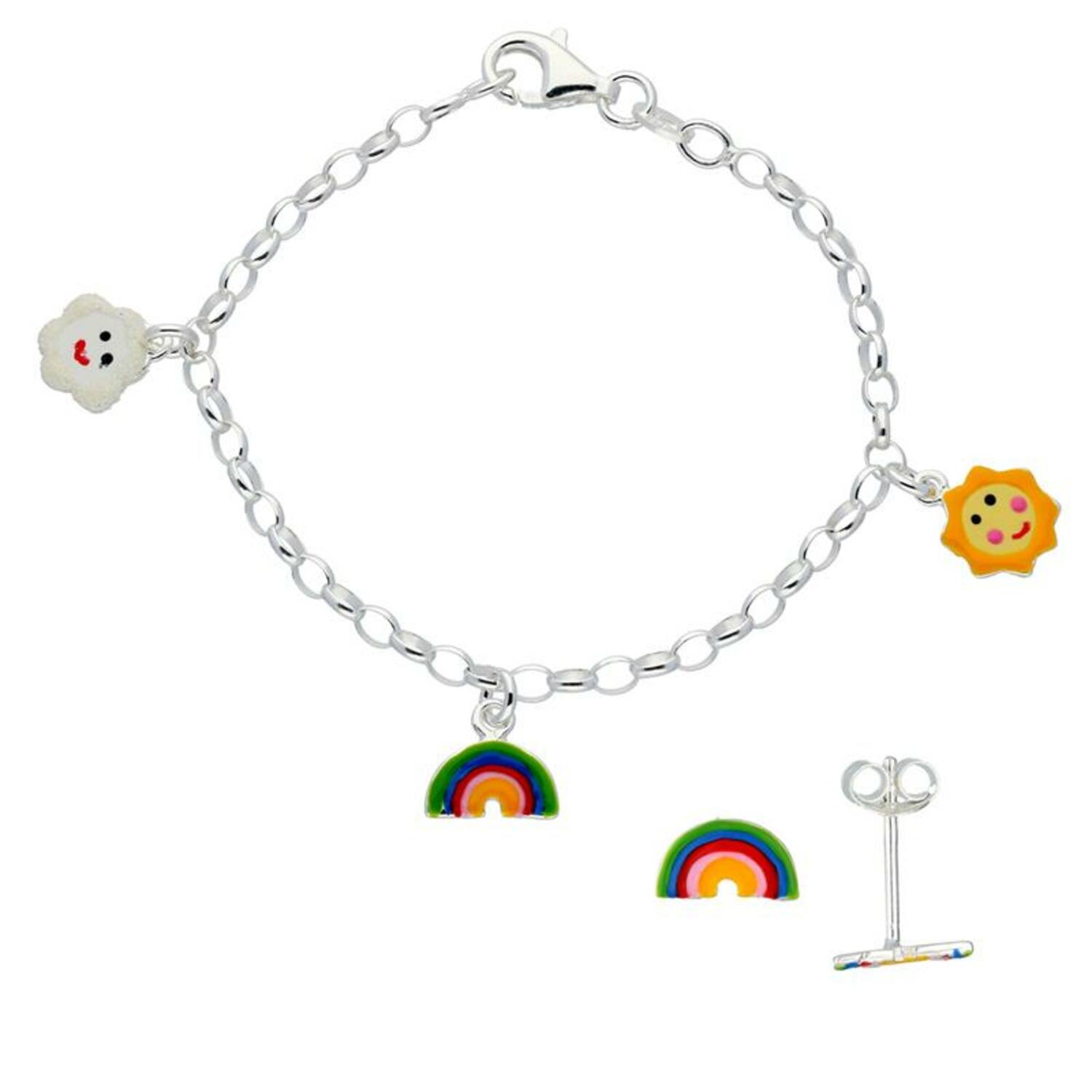 Kindersetje regenboog - Zilver - armband/oorknop