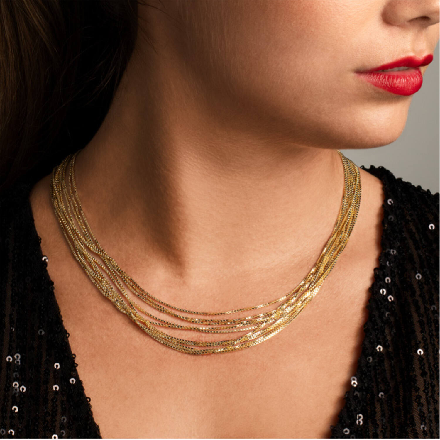  Long necklaces - Venetian - 0.8mm - 50cm - 14k Gold - 2.7gr