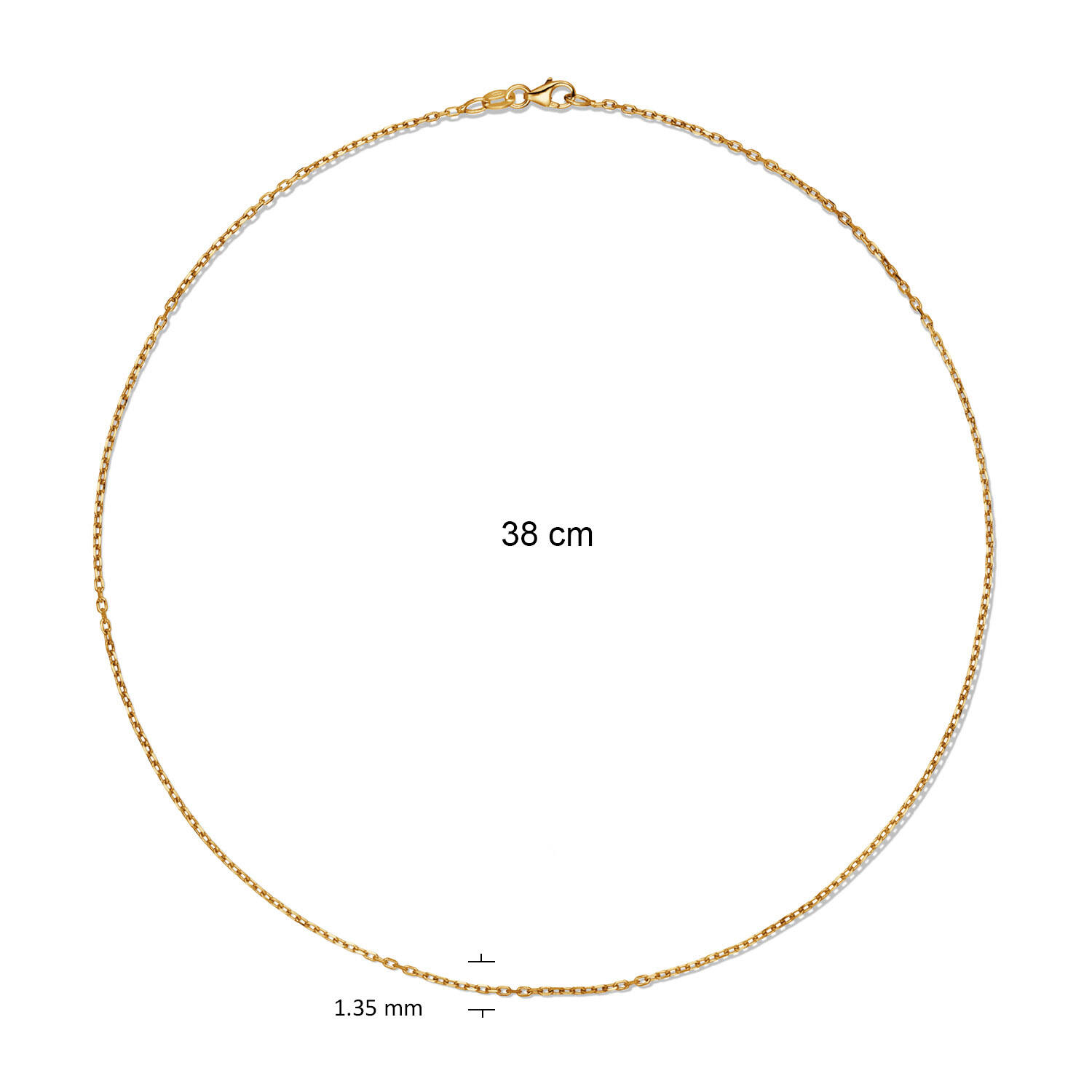  Lengte collier - Anker - 1.35mm - 38cm - 14k Goud