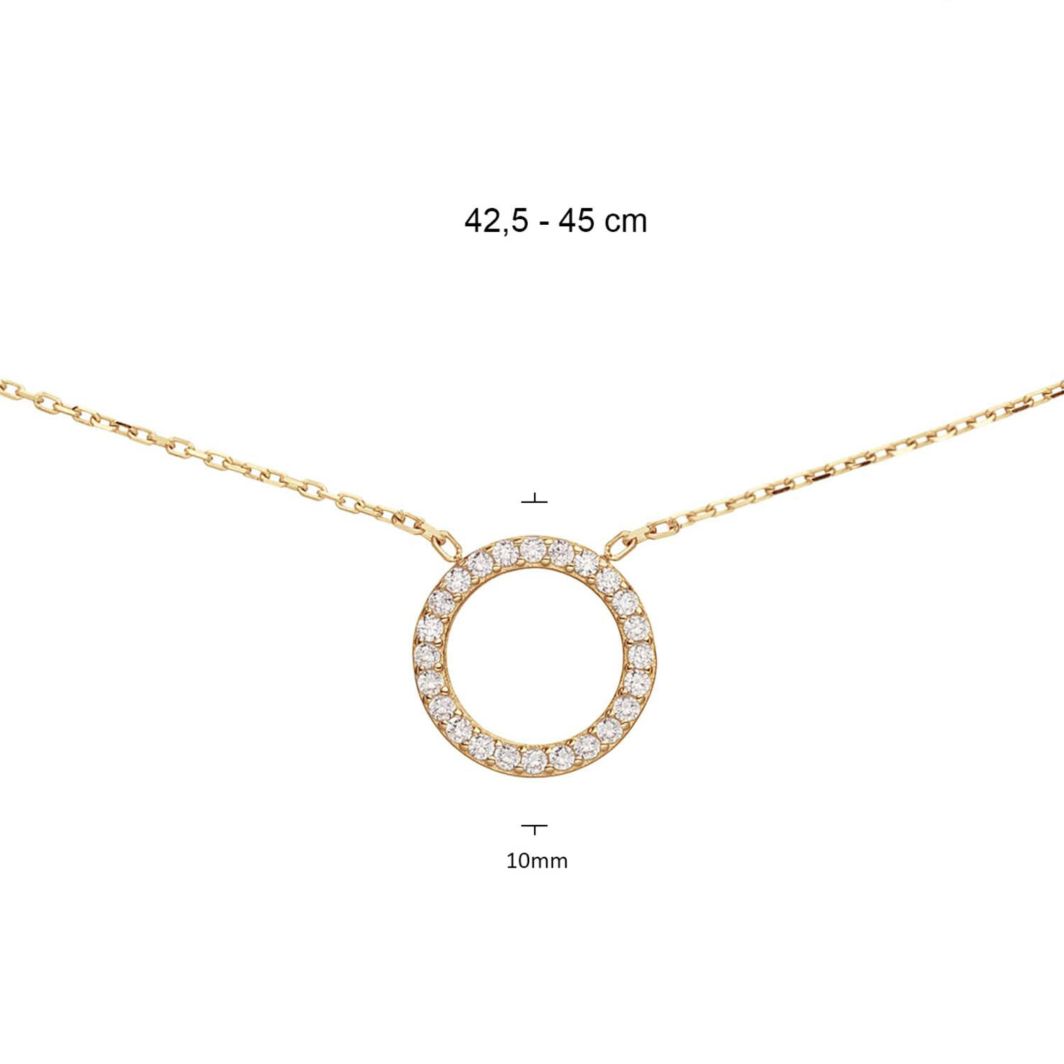  Halsketten mit Stein - Rund - Anker - 14k Gold - 45cm