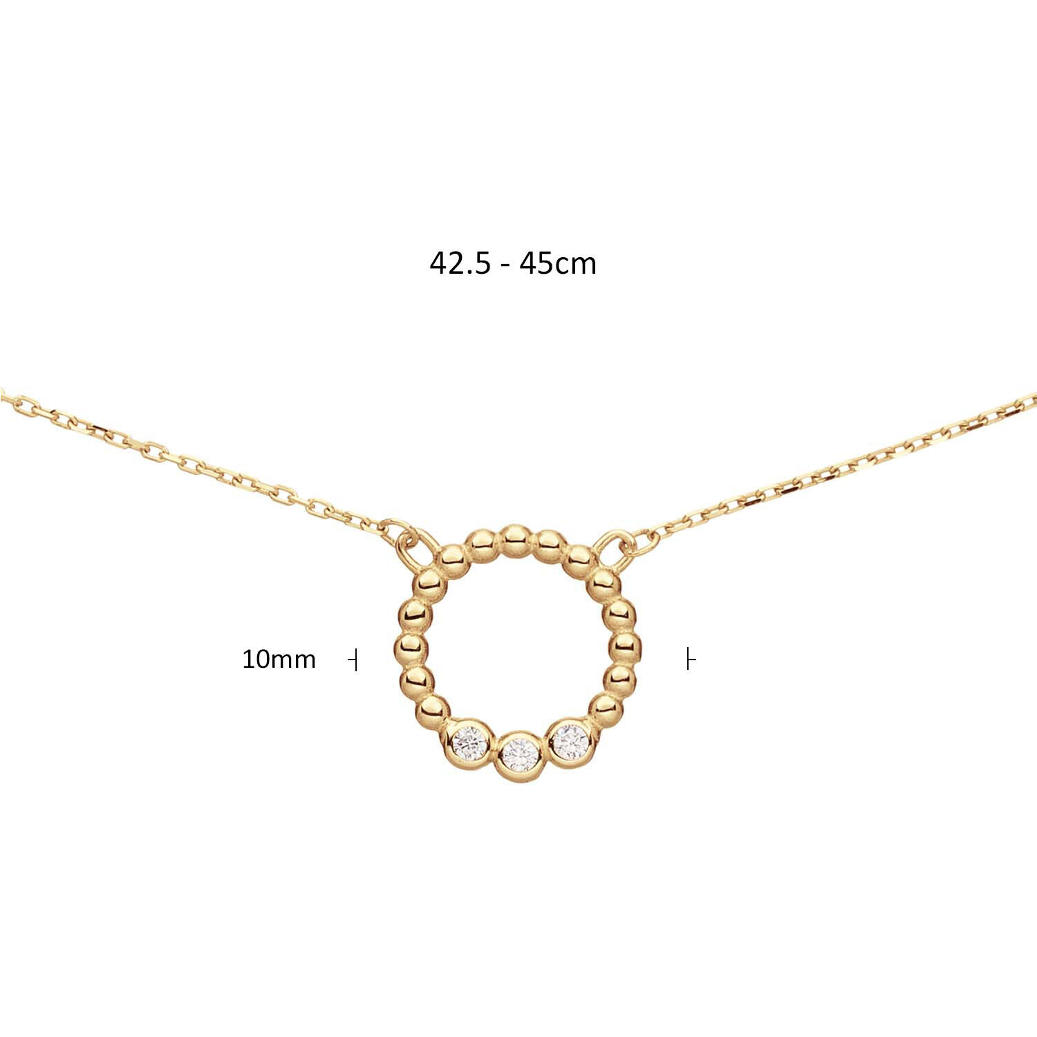  Halsketten mit Stein - Rund - Anker - 14k Gold - 45cm