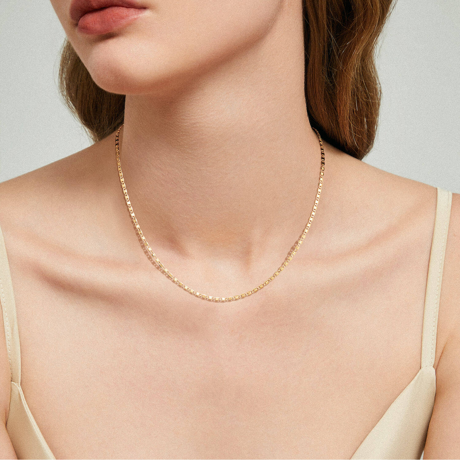  Spangenketten - Falkenauge - 14k Gold - 45cm