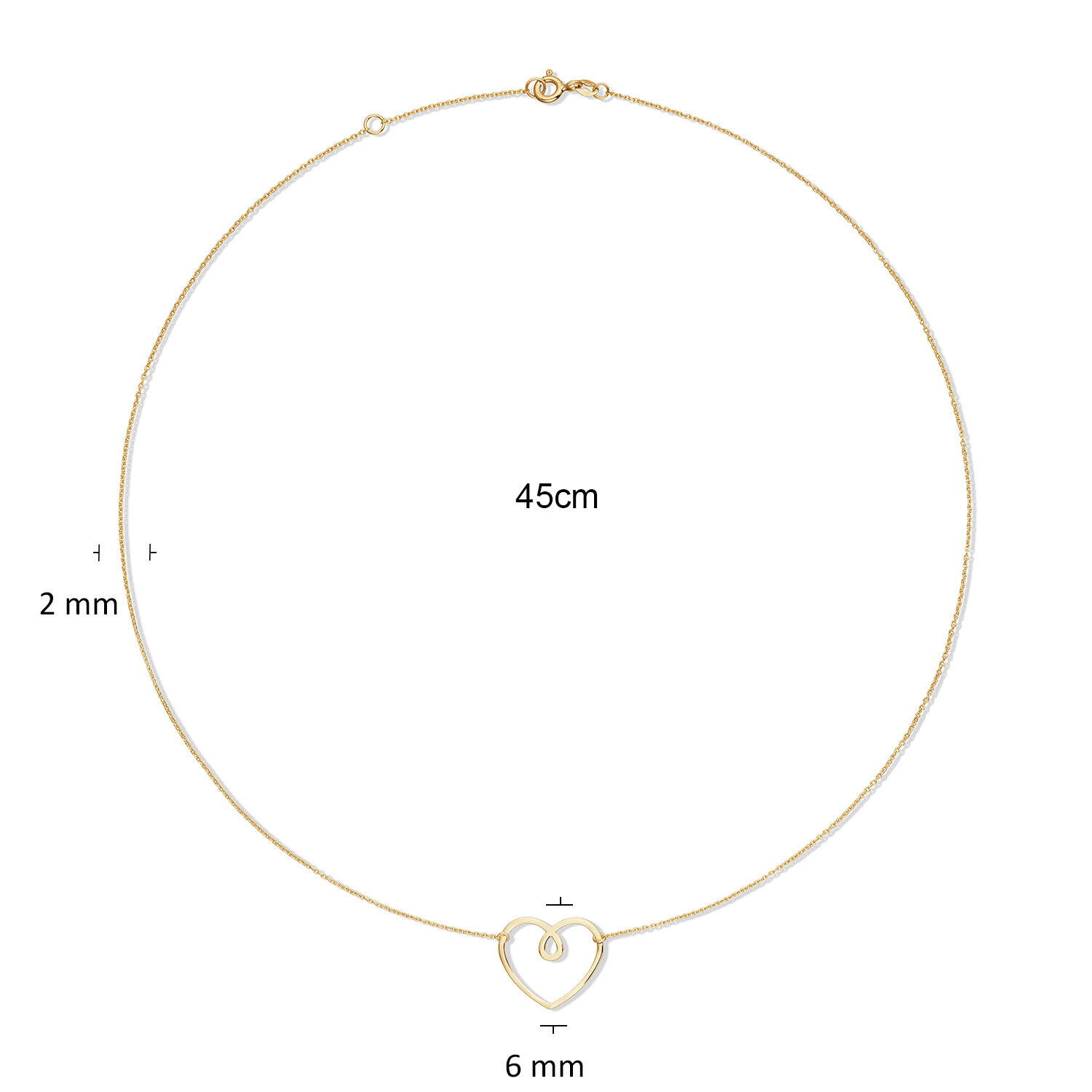  Collier - Hart - 14k Goud - 45cm