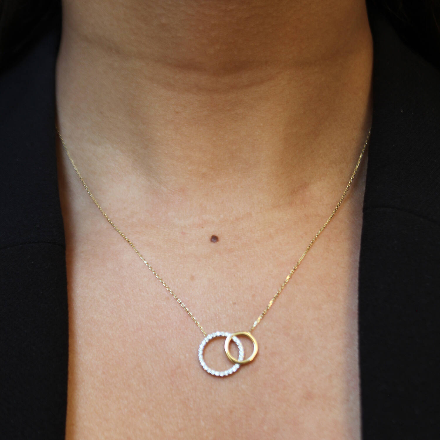  Halsketten mit Stein - 2 Cirkels - 14k Gold - 45cm