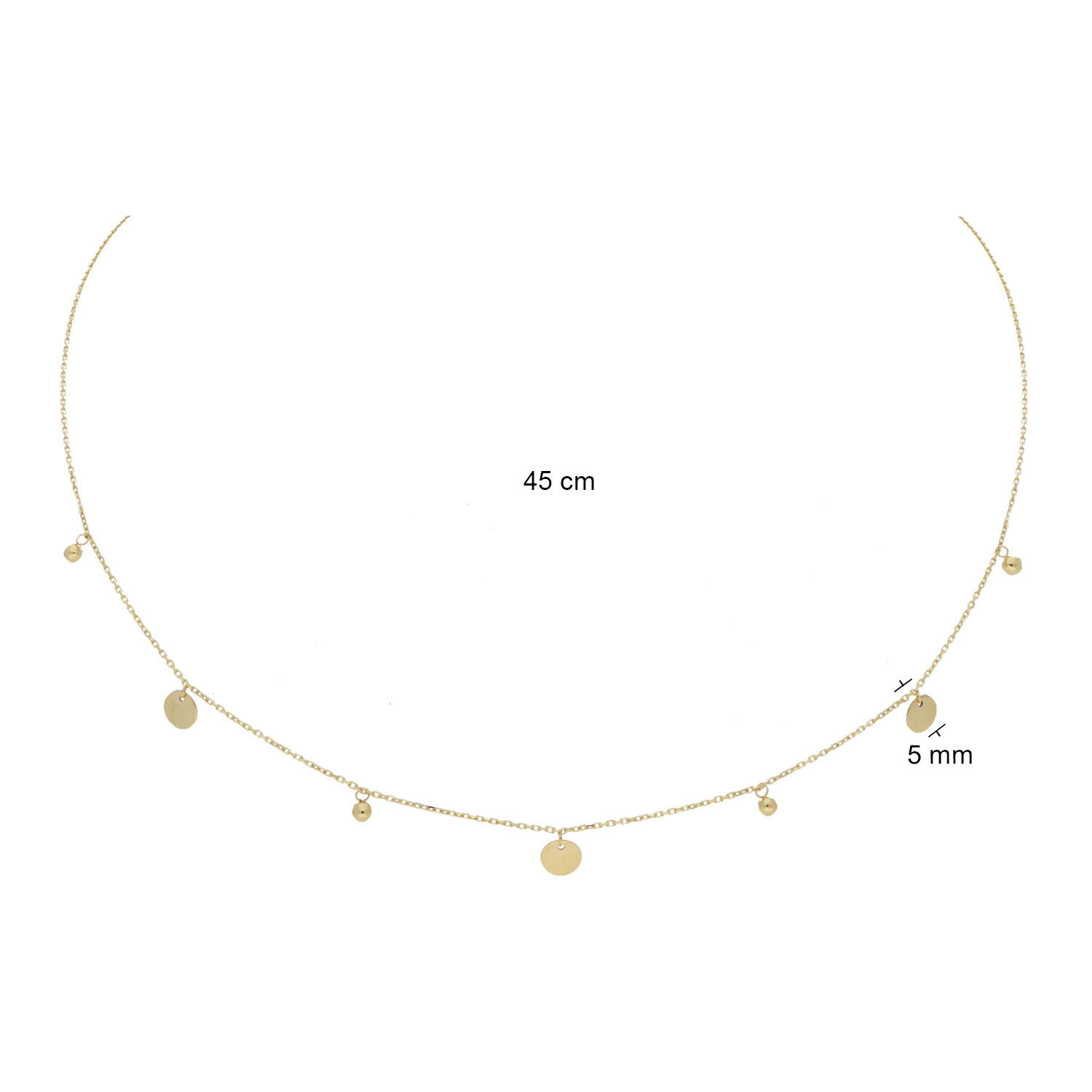  Collier - Bolletjes en Discjes - Anker - 14k Goud - 45cm
