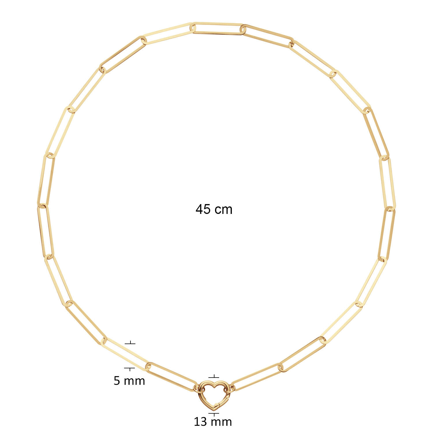  Colliers avec pierre - Cœur - Maillon fantaisie - 14k Or - 45cm