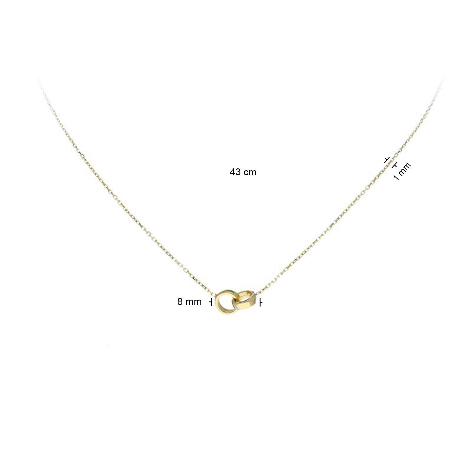  Collier - Twee open Cirkels - Anker - 14k Goud - 43cm