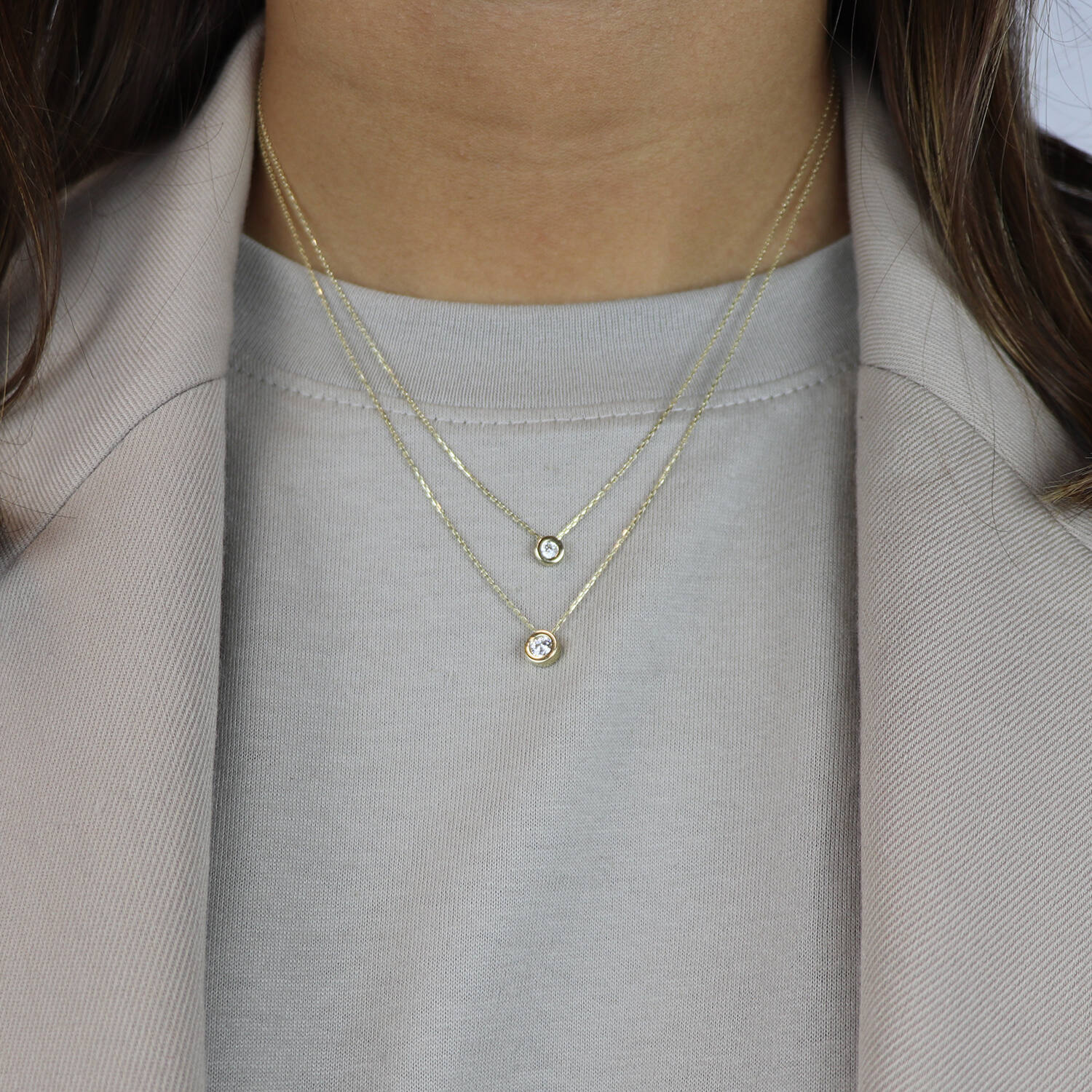  Halsketten mit Stein - Solitaire - 14k Gold - 45cm
