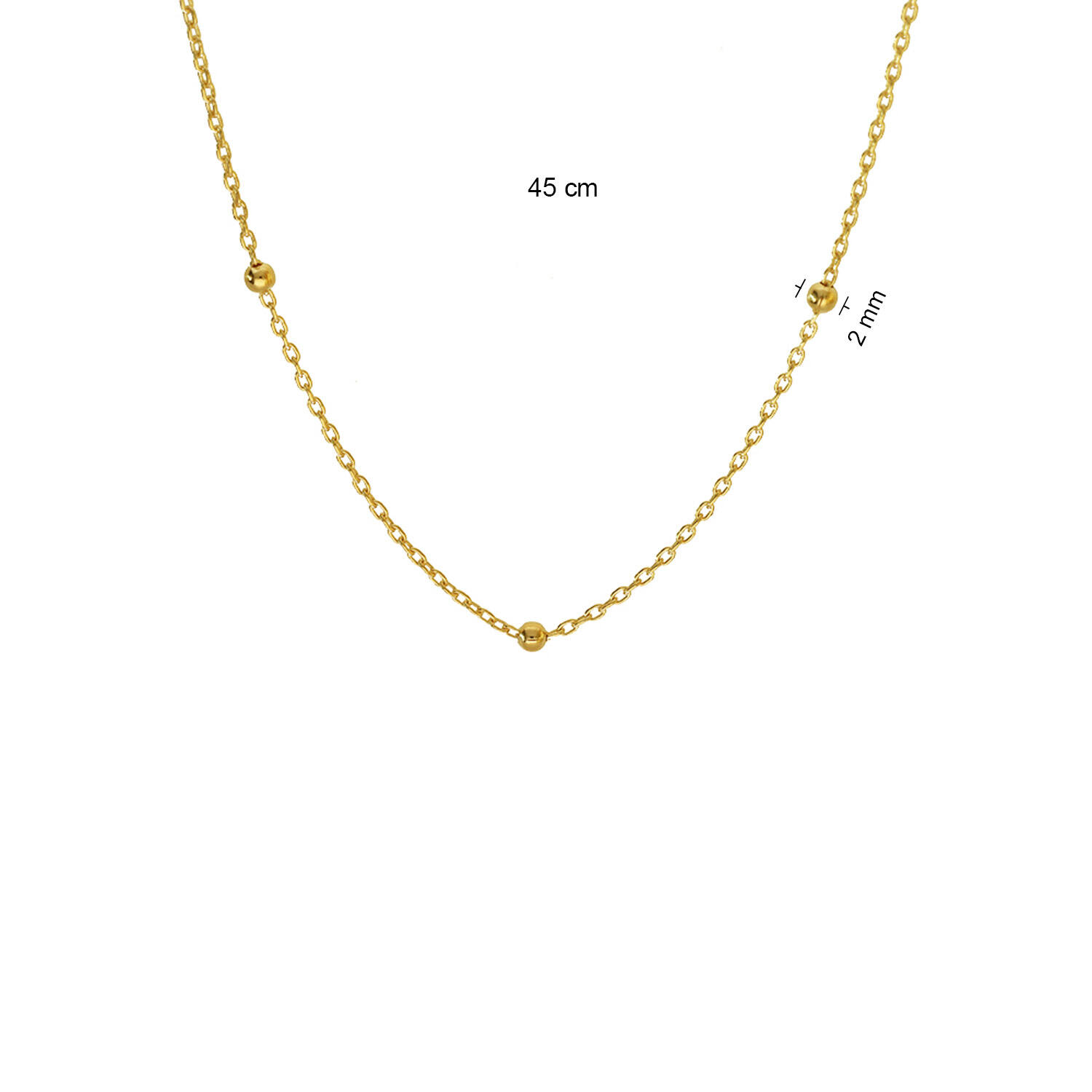  Halsketten mit Stein - Bolletjes - Anker - 14k Gold - 45cm
