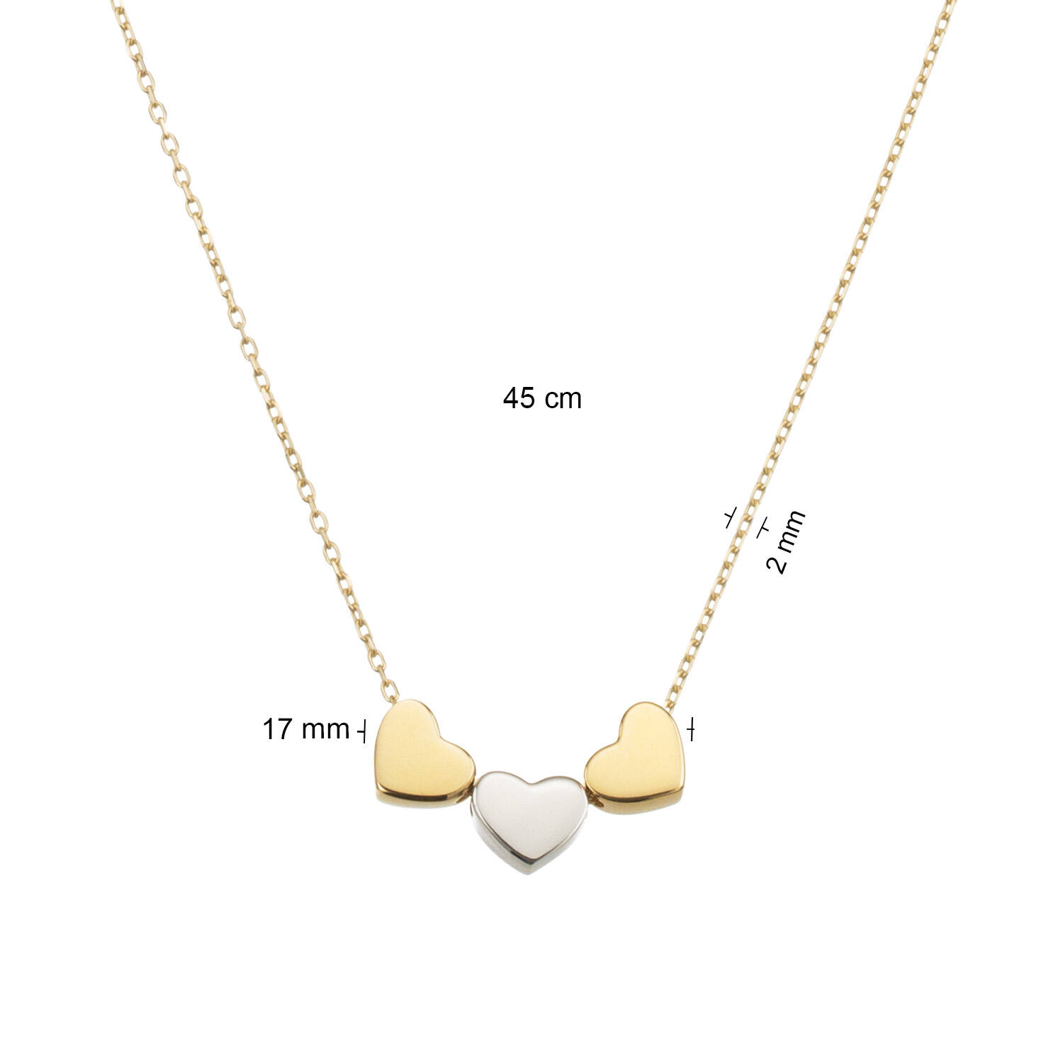  Colliers avec pierre - Cœur - 14k Or - 45cm