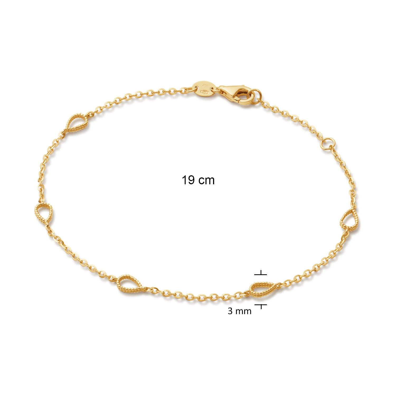  Schakelarmband - Anker - Druppel - 3mm - 19cm