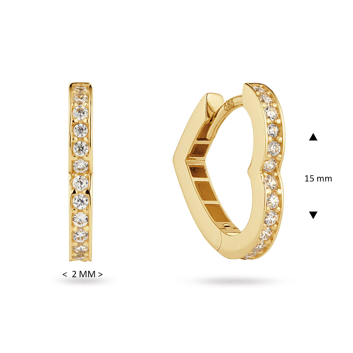  Earrings with folding clasp - Heart Zirconia - - Ø 15mm