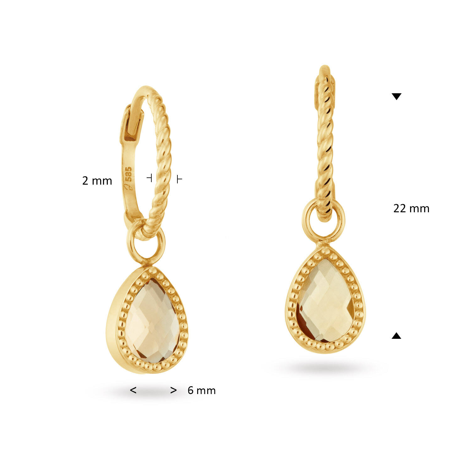 Jackie Amstel Citrine Hoops - -22mm - 585