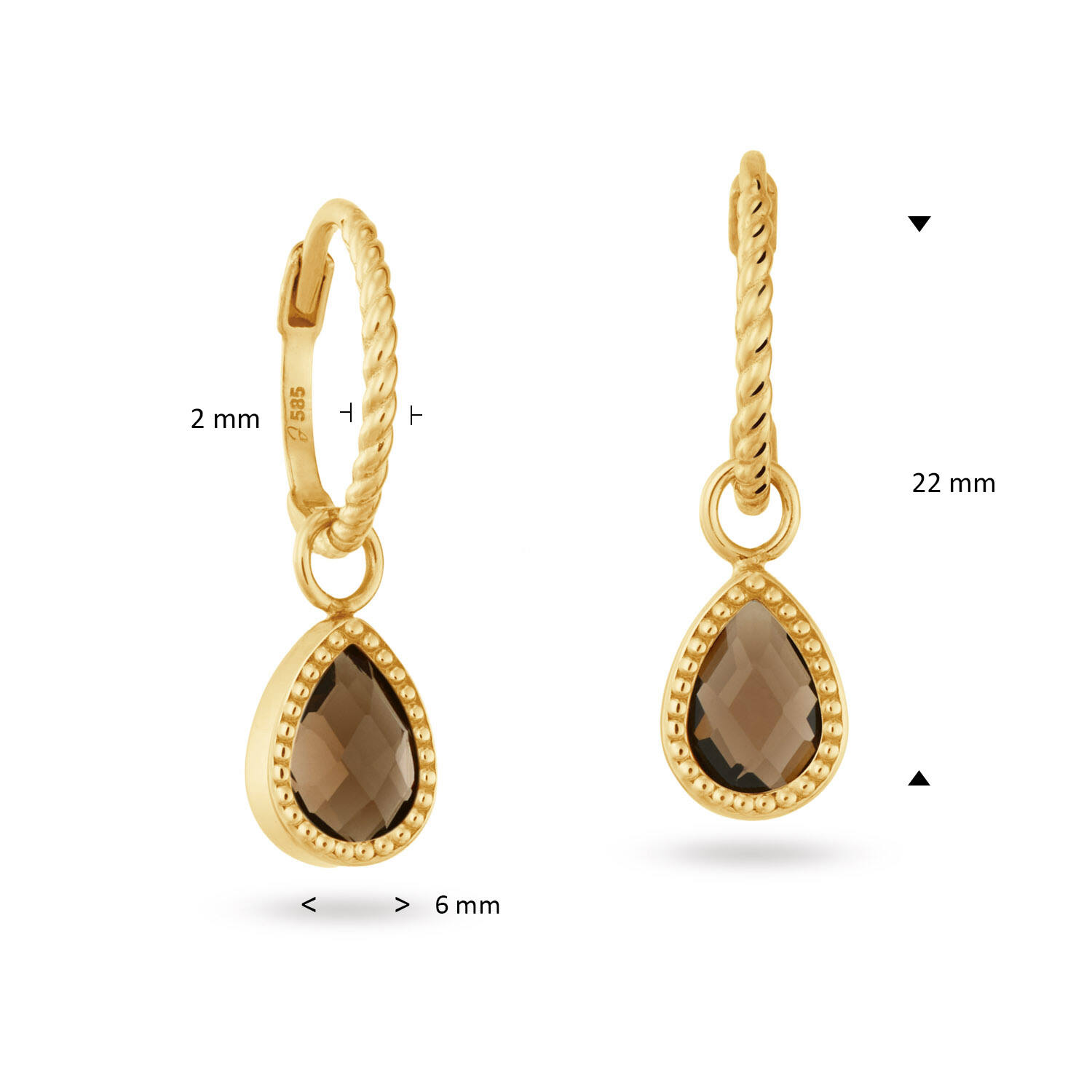 Jackie Amstel Smoky Quartz Hoops- 22mm - 585