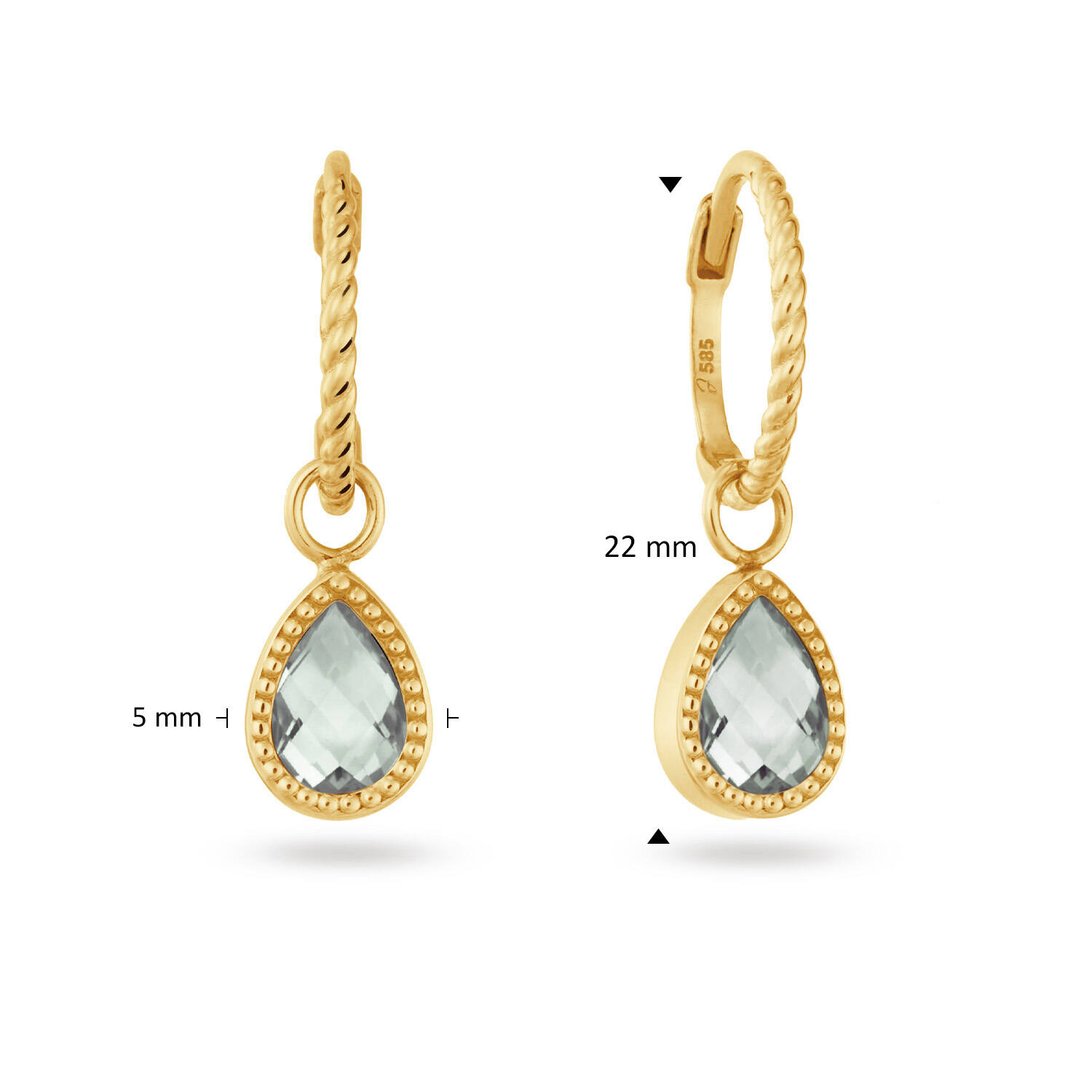 Amstel Green Amethyst Hoops - 22mm - 585