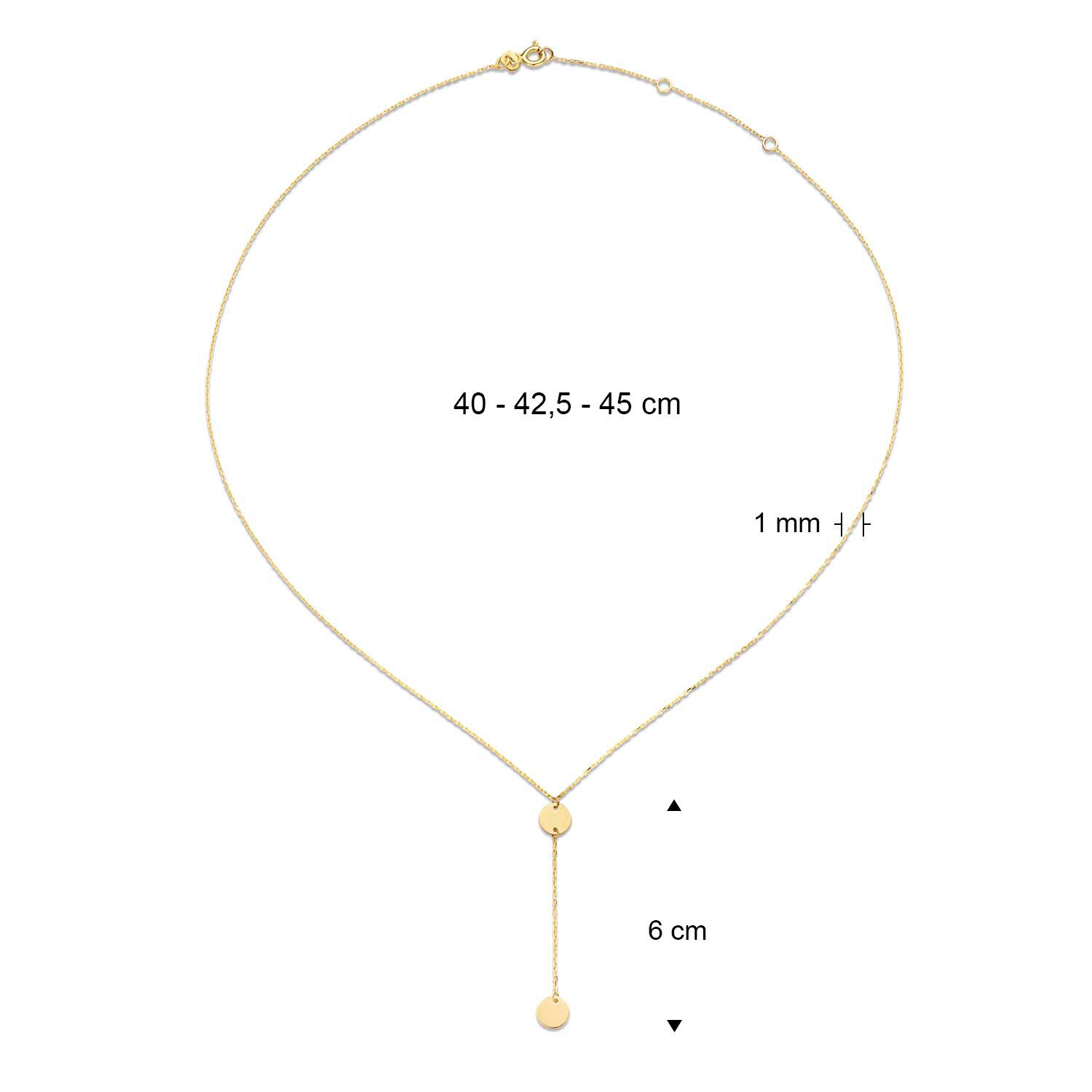 Long Drop Y-Necklace - 6,2mm - 6cm - 40-42,5-45cm - 585