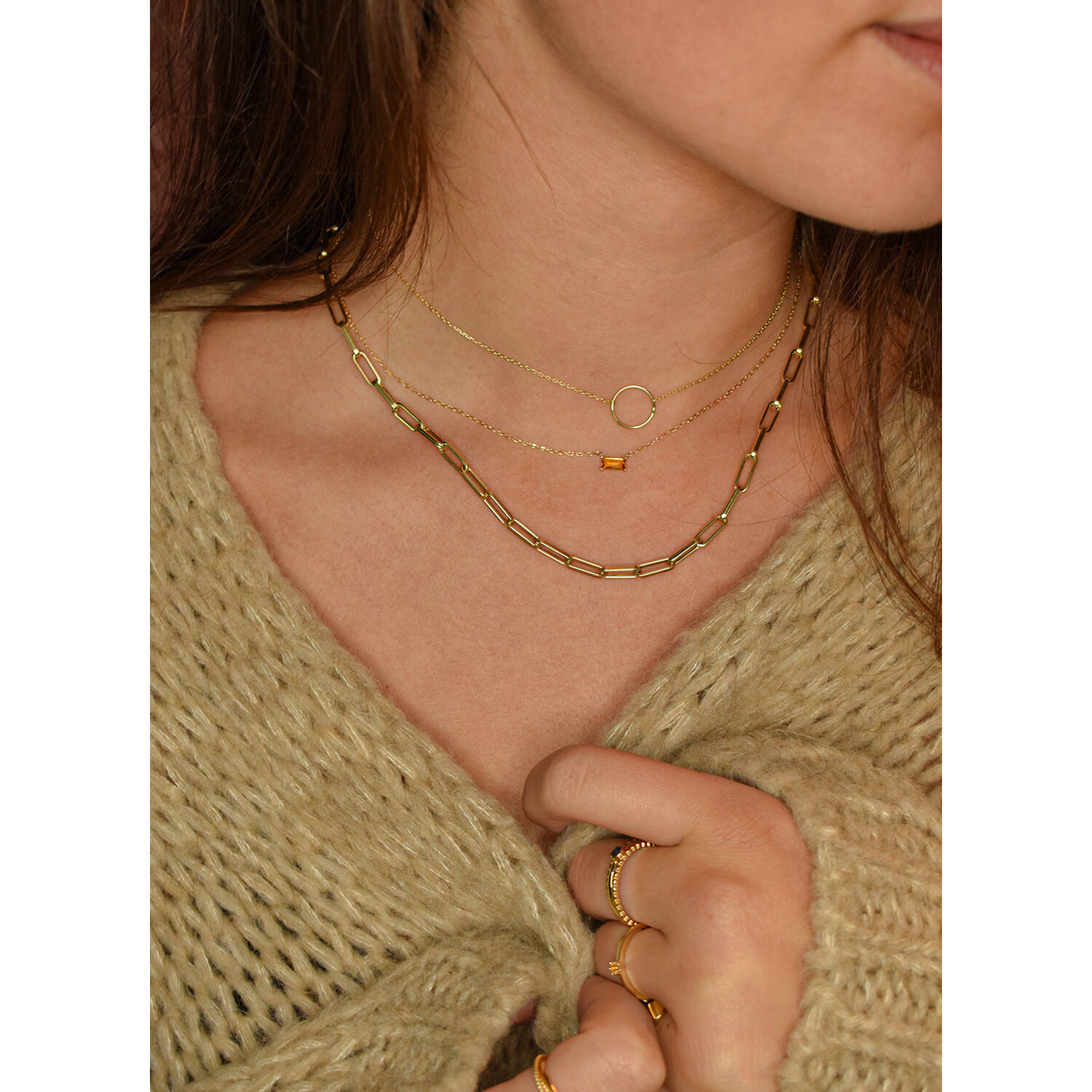 Circle Silhouette Necklace - 11,3mm - 40-42,5-45cm - 585
