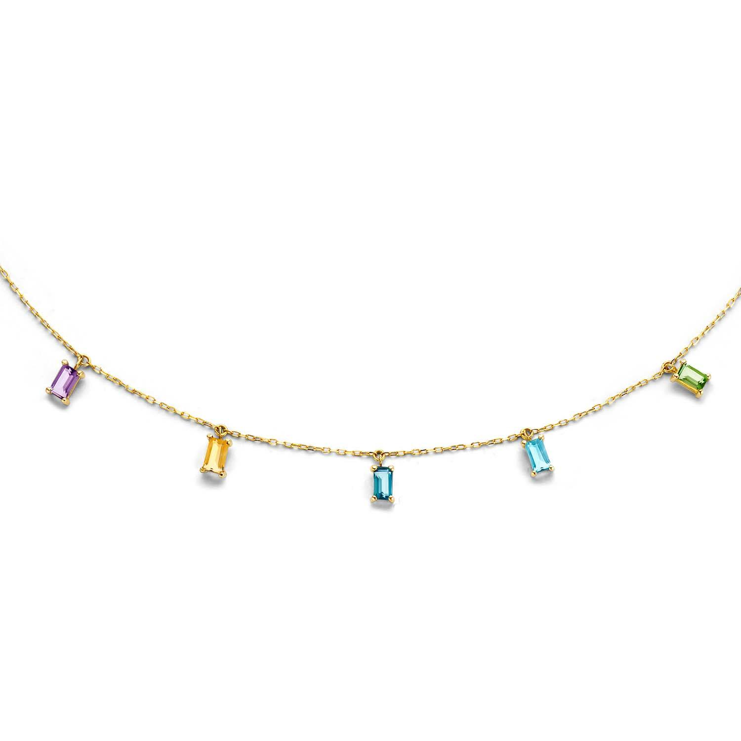 Medina Multi Gem Necklace - 42cm - Amethyst Citrine London bl Topaz Sky bl Topaz Peridot - 585
