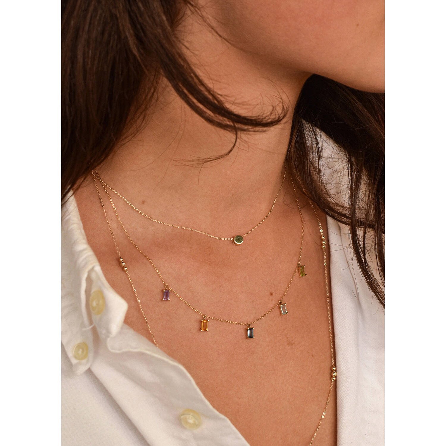 Medina Multi Gem Necklace - 42cm - Amethyst Citrine London bl Topaz Sky bl Topaz Peridot - 585