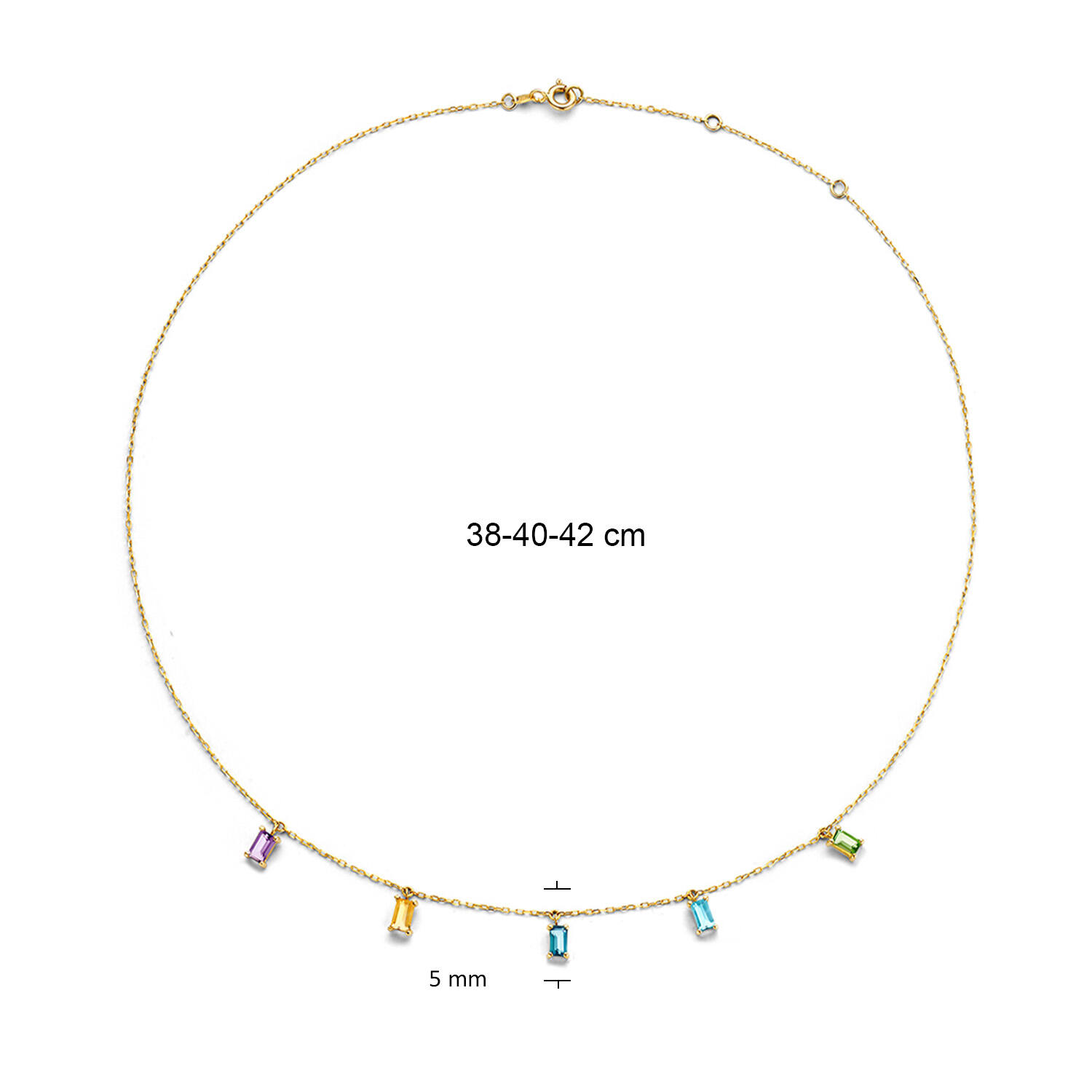 Medina Multi Gem Necklace - 42cm - Amethyst Citrine London bl Topaz Sky bl Topaz Peridot - 585