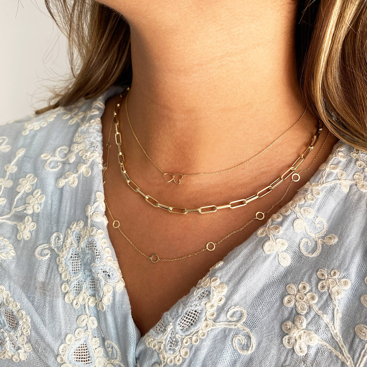 Double Heart Necklace - 38-40-42cm - 585