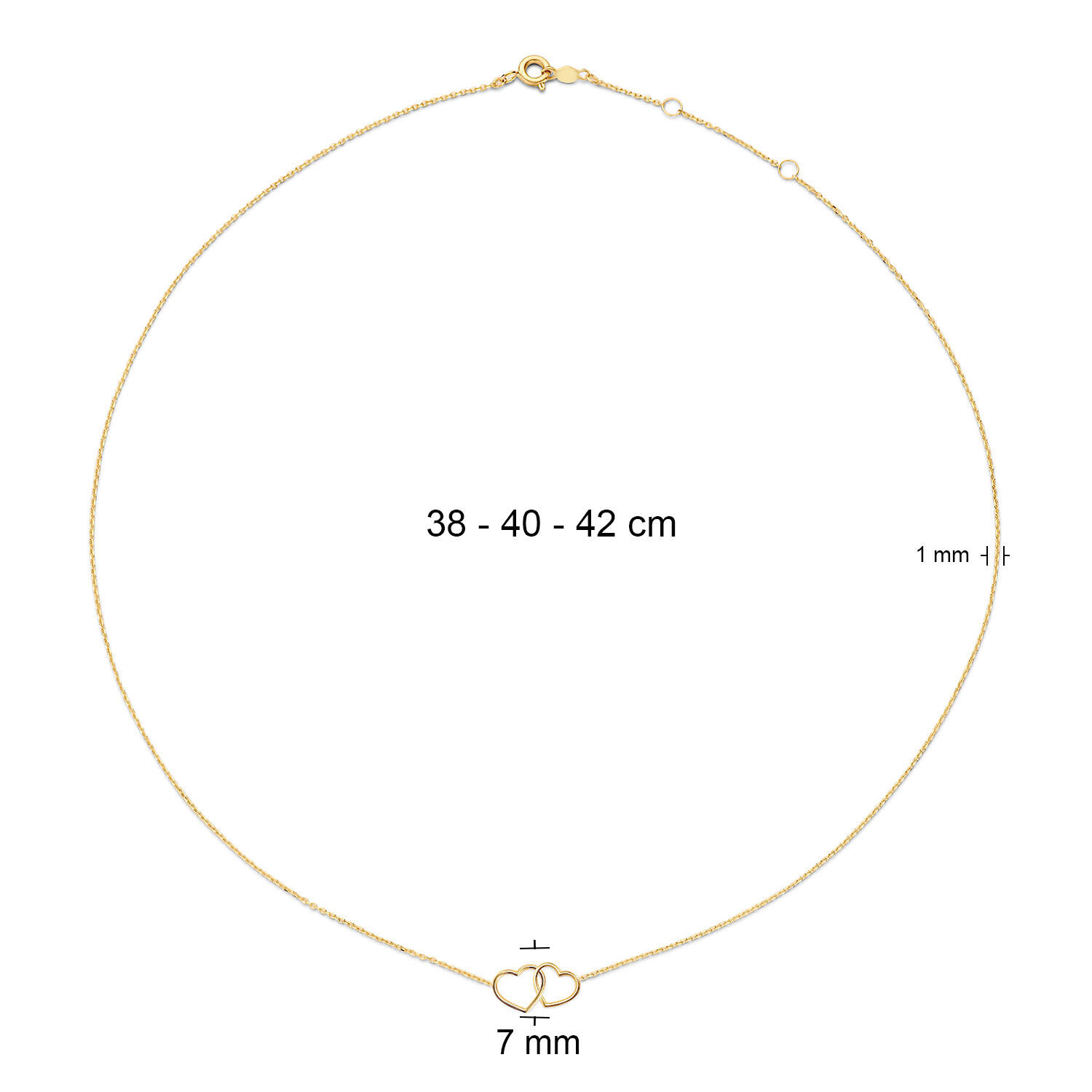Double Heart Necklace - 38-40-42cm - 585