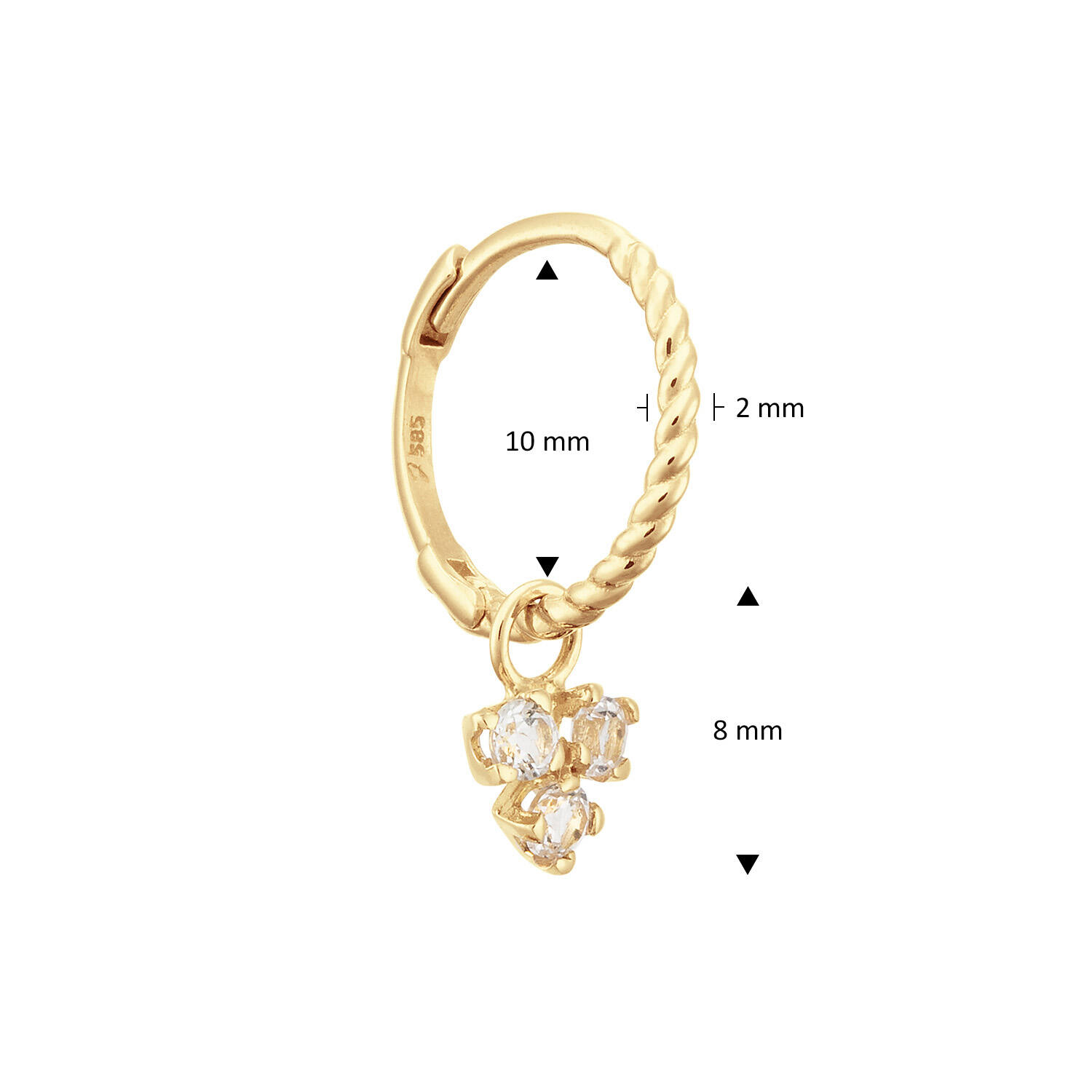 Triangle White Topaz Single Hoop - 15mm - 585