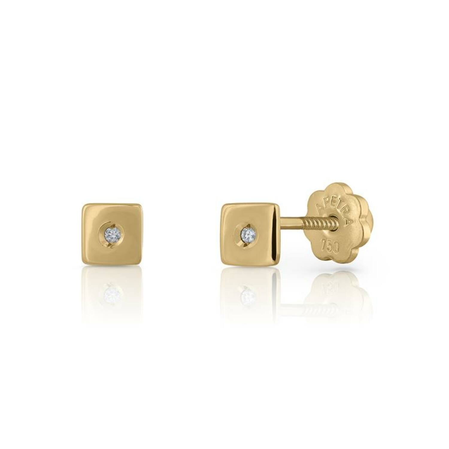 Oorknopjes Vierkant Diamant  - 750 - H -Si