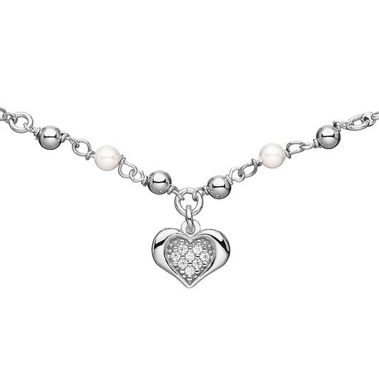  Kette - Herz - Würfel, Kugeln - Silber - 45cm
