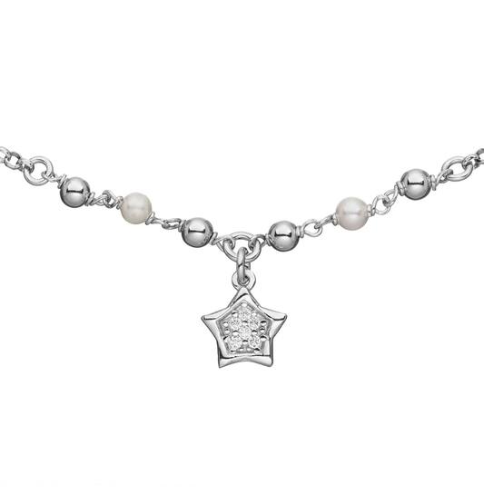  Kette - Stern - Würfel, Kugeln - Silber - 45cm