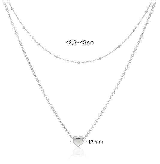  Collier - hart - Zilver - 45cm