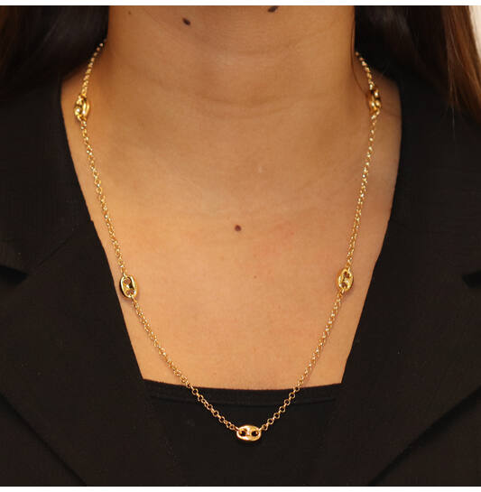  Schakelcollier - Anker - Zilver verguld - 60cm