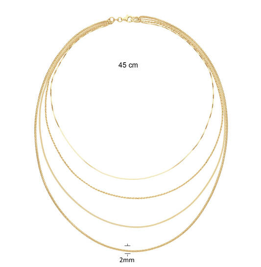  Necklaces with stone - Rope - Goldplated - 45cm