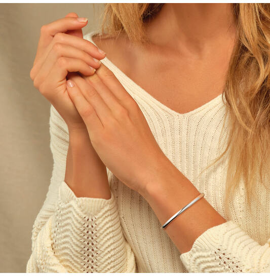  Armreifen - Solid Silver Bangles - Solide - Oval - 4mm - Ø 56mm