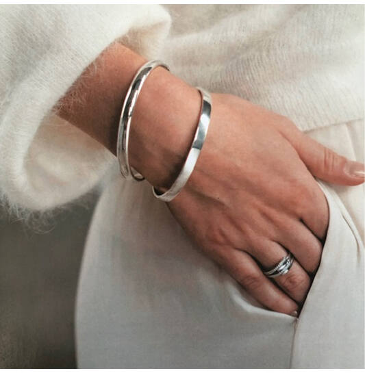  Bracelets - Solid Silver Bangles - Solide - Ovale - 8mm - Ø 68mm