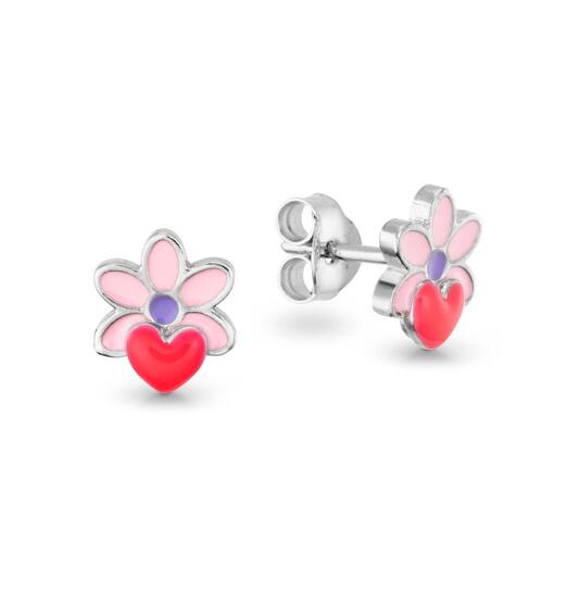  Boucles d'oreilles à puces - Fleur Émail - 